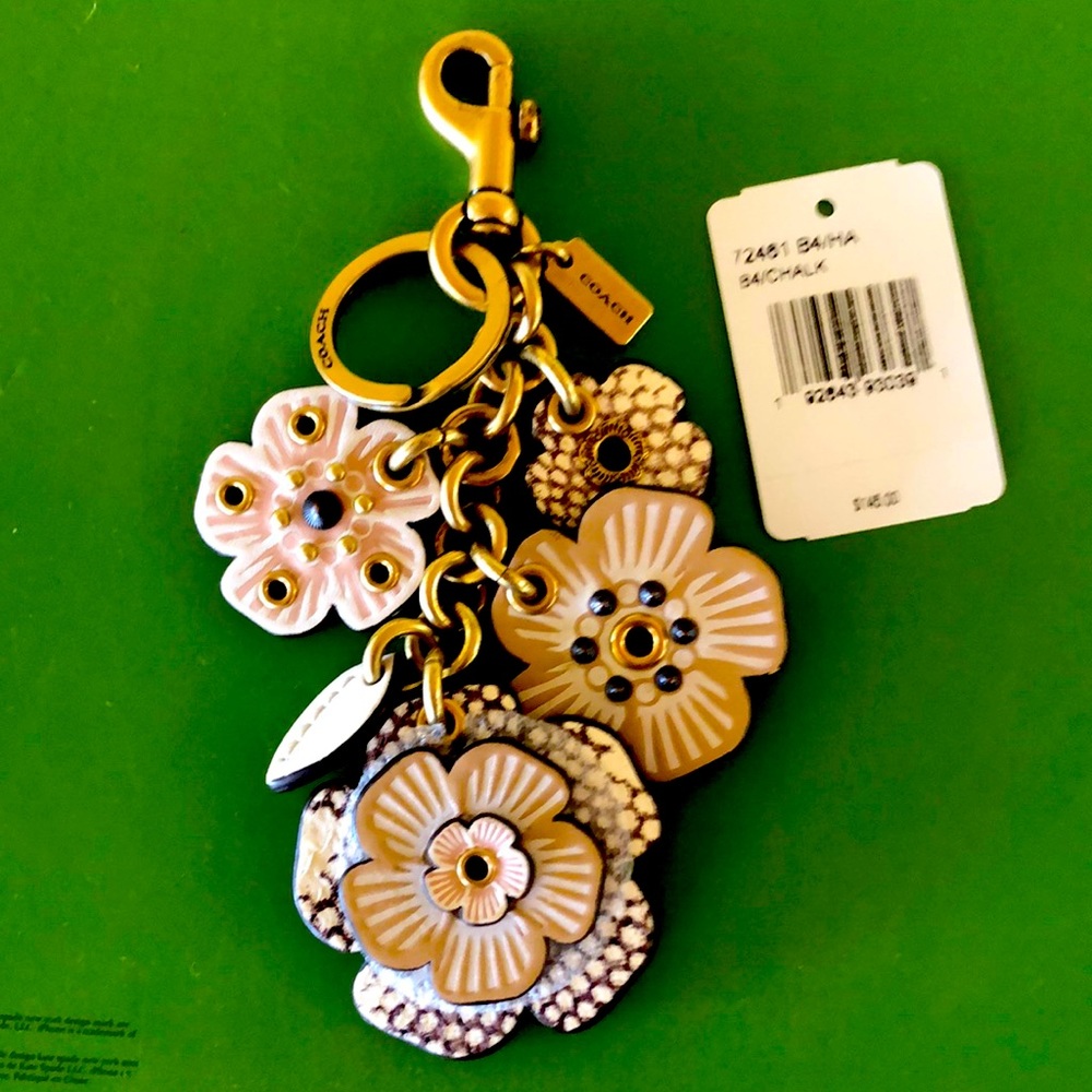 Coach Biker Rivet Tea Rose Mix Bag Charm Keychain